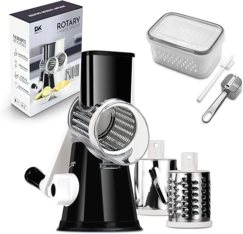 Miniatura 1 de Rallador rotativo de queso y trituradora de verduras, tres cuchillas, manivela manual, nueces, frutas, papas y zanahorias, base de succión mejorada,