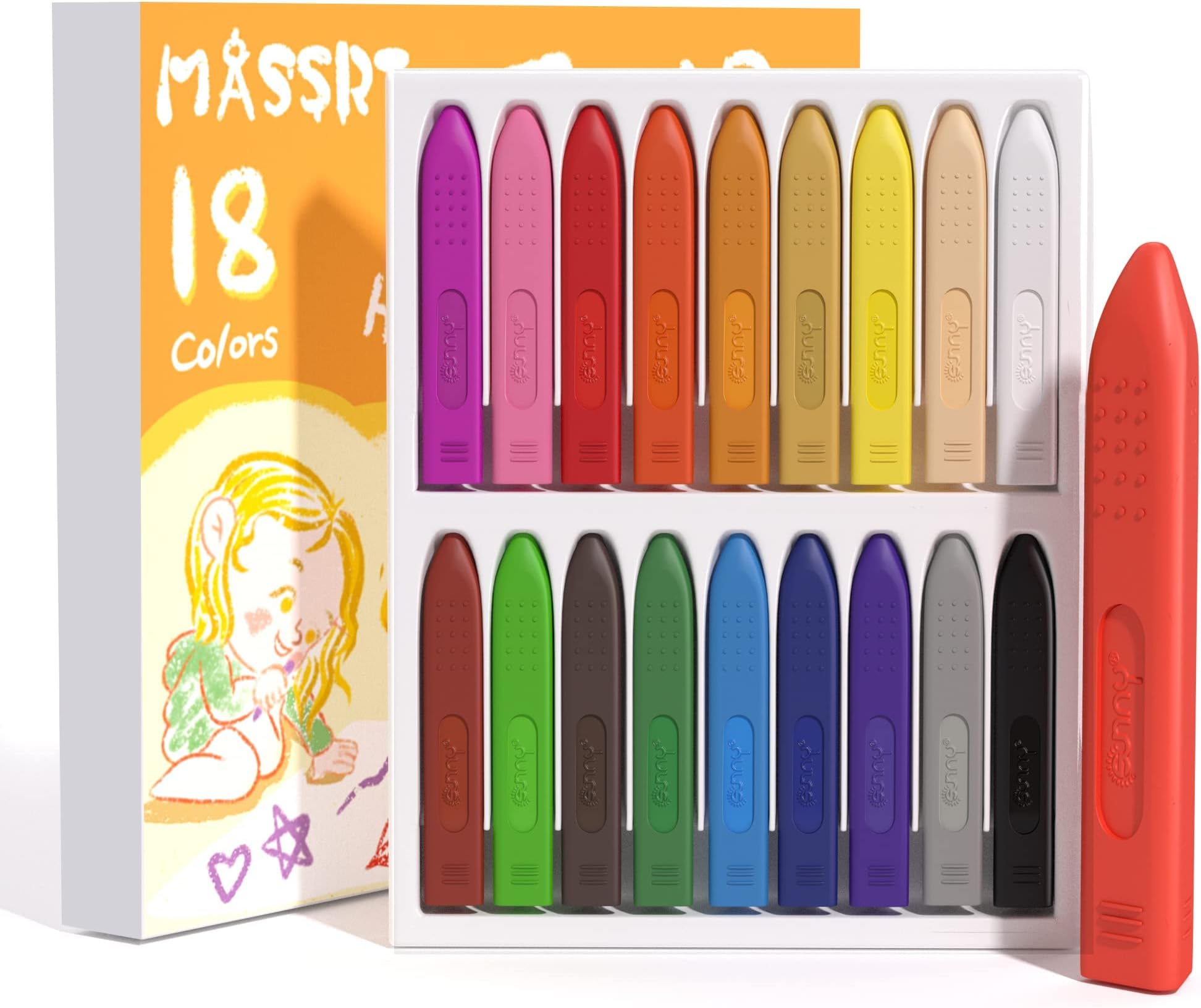 Triangle Jumbo Crayons for Toddlers, 18 Colors Mess Free Unbreakable Crayon Gifts, Easy to Hold Washable Crayons for Kids, Safe Coloring Gifts for Babies and Children