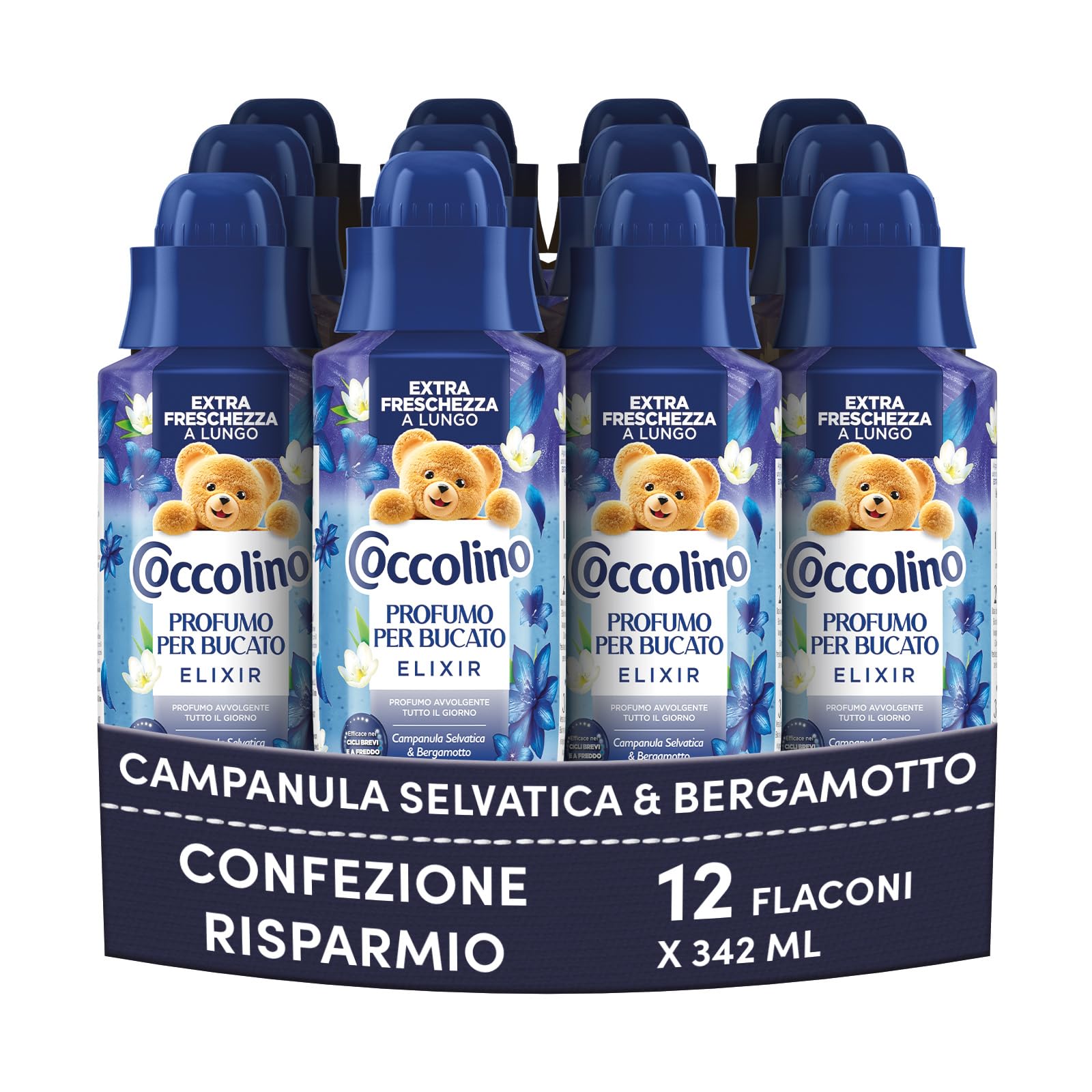 Coccolino Profumo per Bucato Campanula selvatica e bergamotto, Extra Freschezza a lungo. Efficace Anche a Freddo e nei Cicli Brevi, 12 x 342ml
