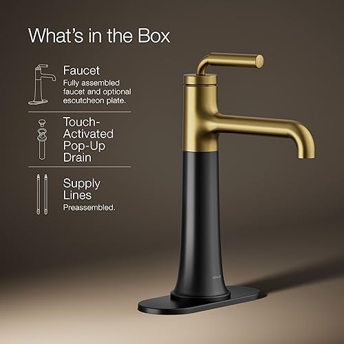 Miniatura 13 de Kohler 26437-4-BMB Tone - Grifo alto para lavabo de baño con una sola manija, 1.2 gpm, negro mate con latón moderno cepillado