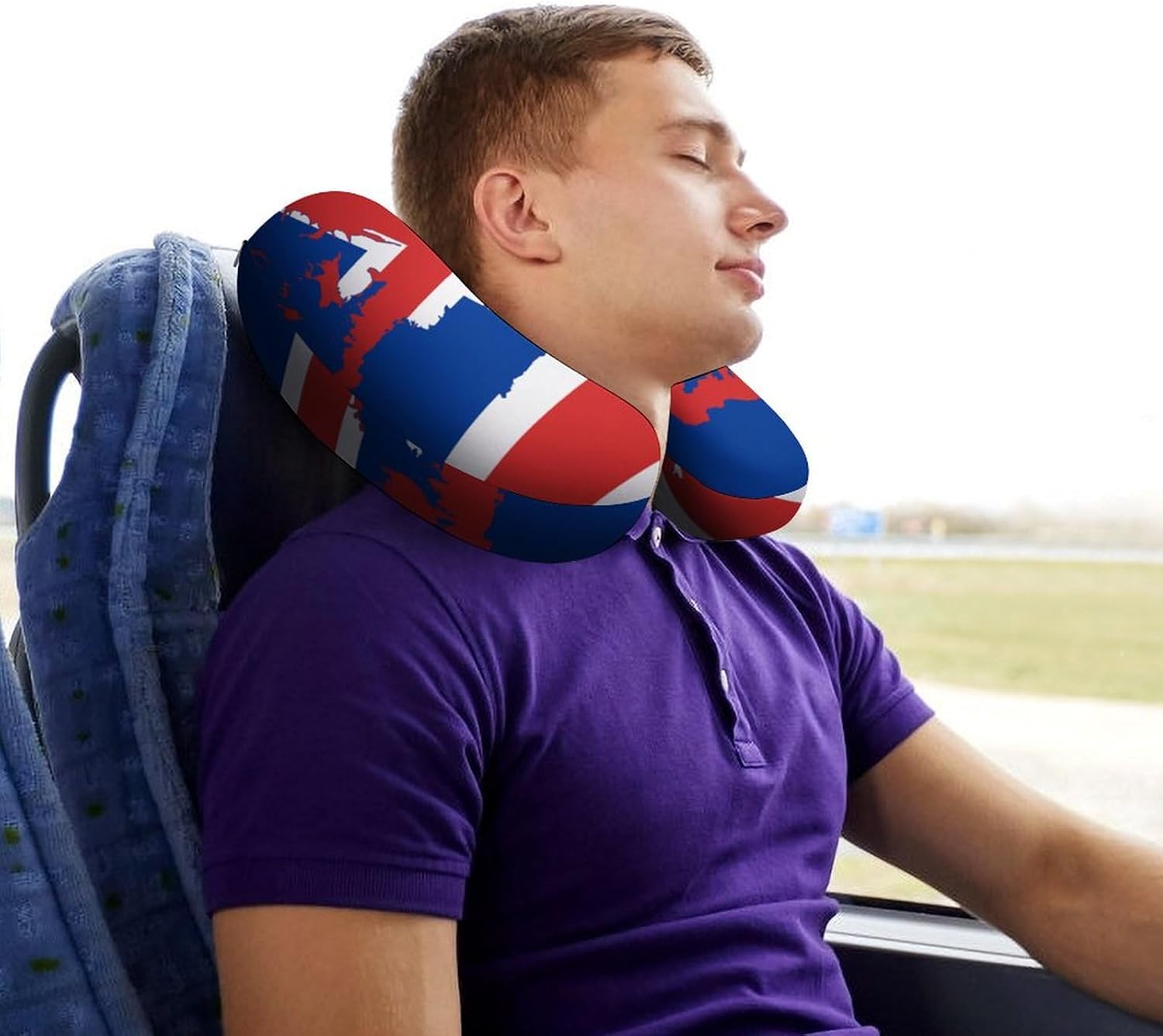 Flag Map of Iceland Funny Travel Pillow U Shaped Memory Foam Neck Pillows Portable for Flight Car Home Office