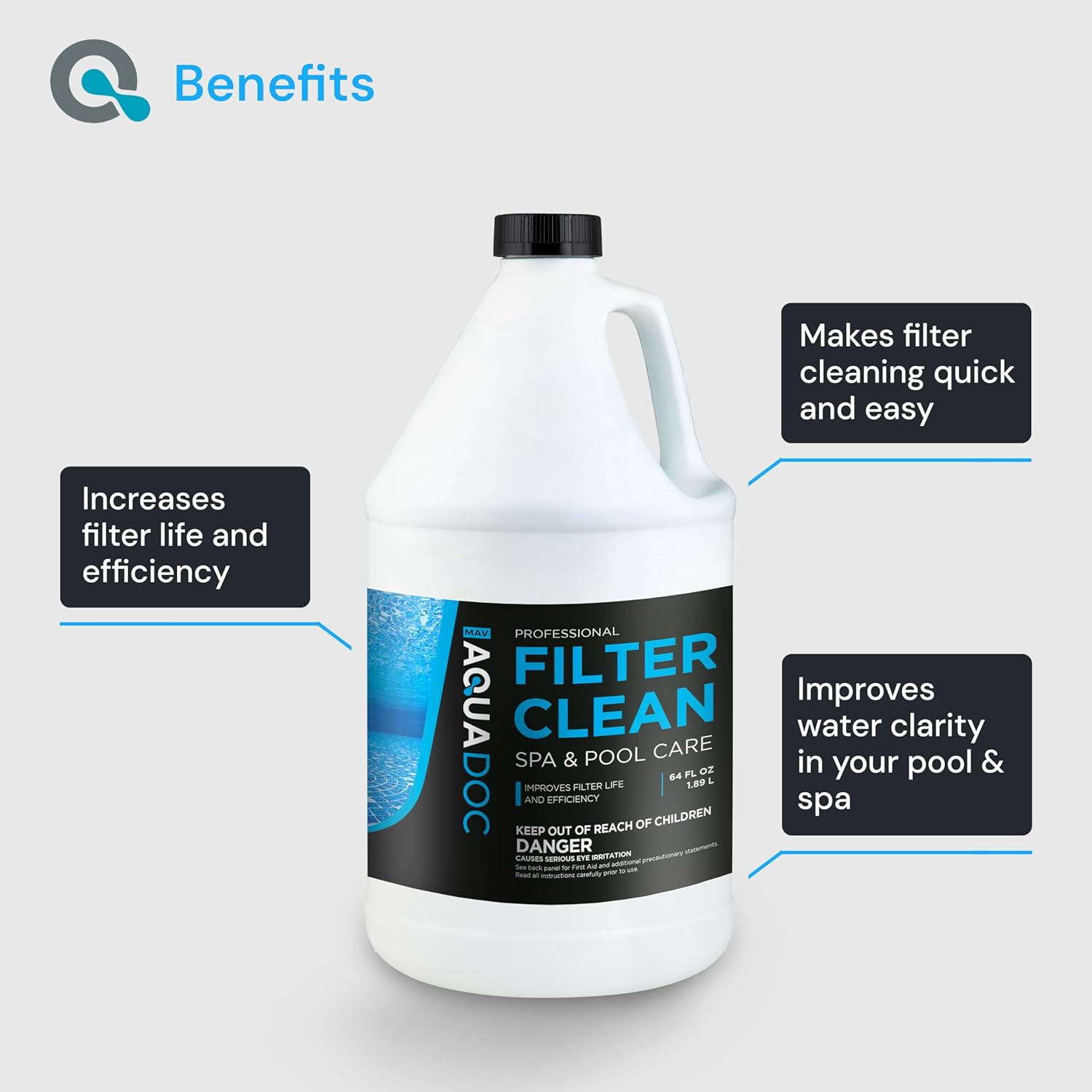 AquaDoc Spa & Hot Tub Filter Cleaner Soak - 64oz - Pool Filter Cleaner & Cartridge Cleaning Solution - Made in USA