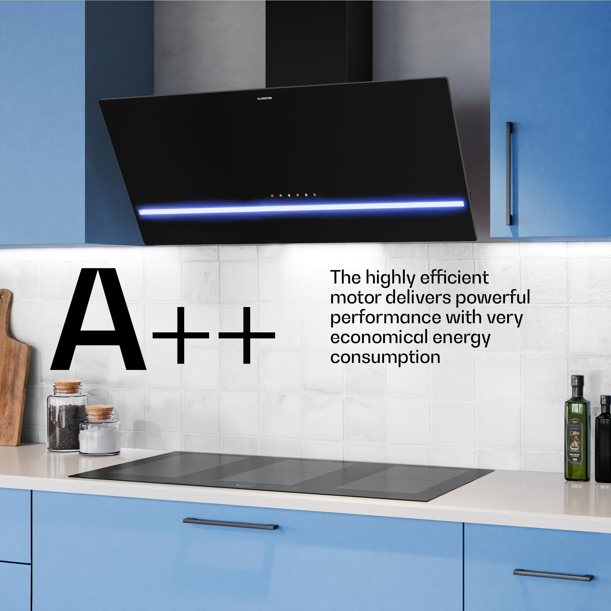 Klarstein Illuminosa okap kuchenny 90 cm – okap kuchenny, zwiększenie 818 m³/h, panel dotykowy, oświetlenie LED, efektywność energetyczna A++, obieg i wywiew, filtr aluminiowy i węglowy