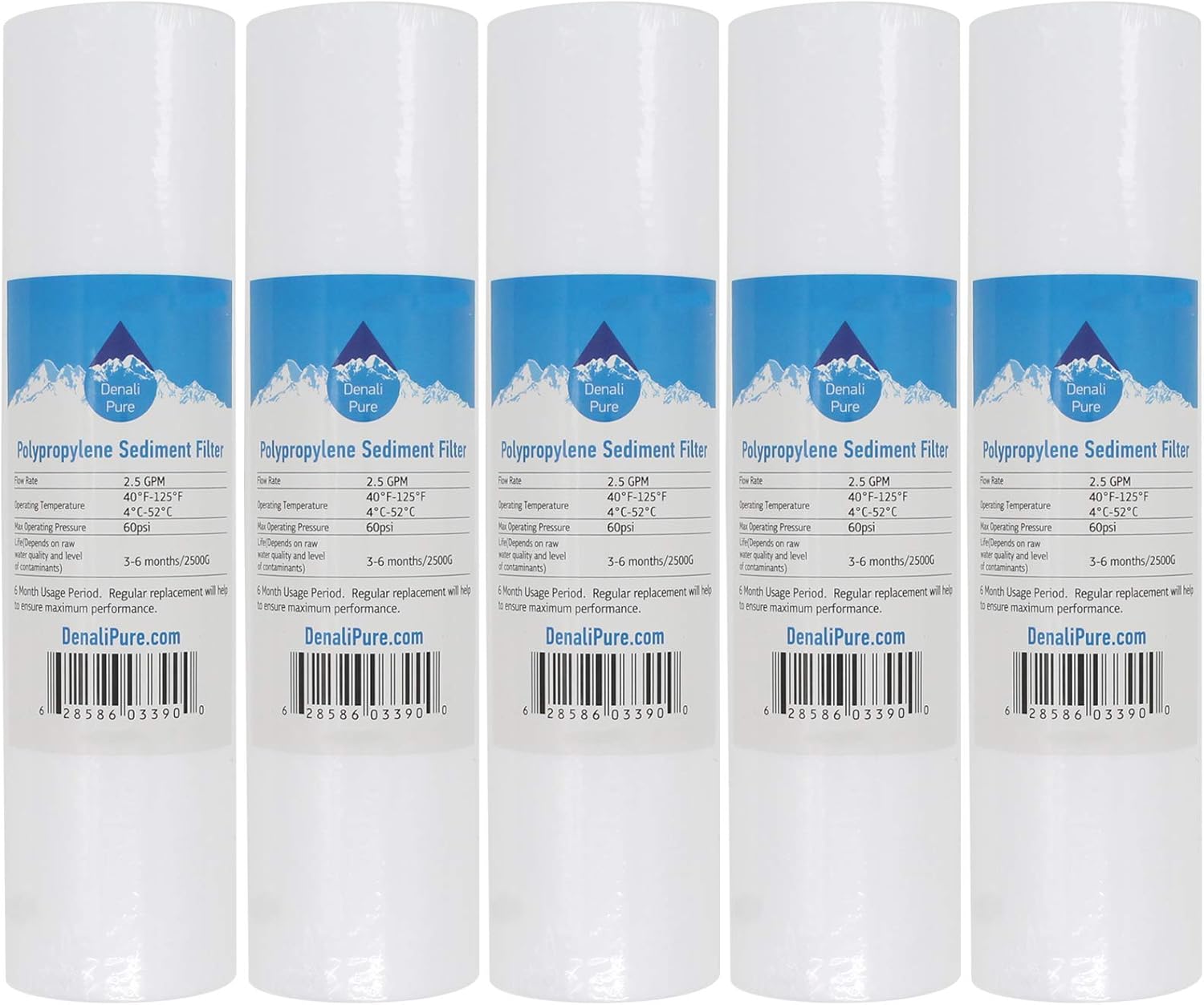 5-Pack Replacement for DuPont WFPF38001C Polypropylene Sediment Filter - Universal 10-inch 5-Micron Cartridge Compatible with DuPont Whole House Water Filtration System - Denali Pure Brand