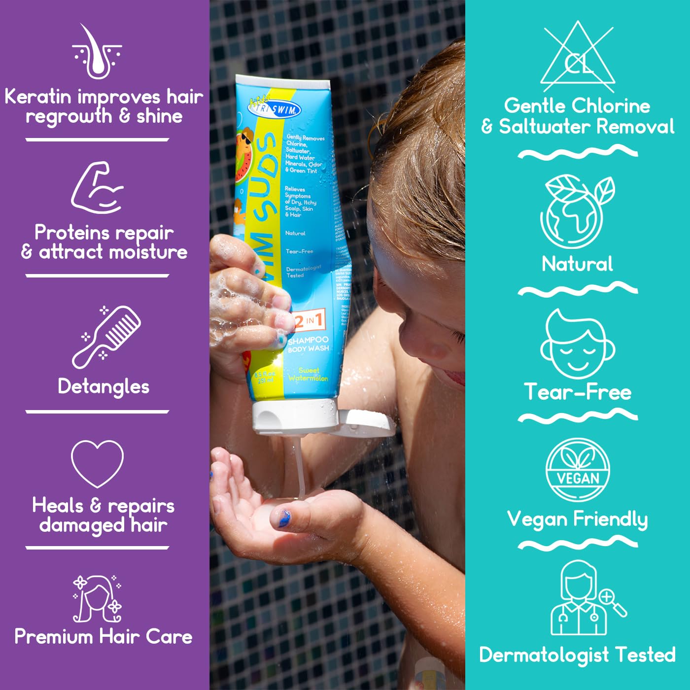TRISWIM Kids Swim Suds & Conditioner Set, 2-in-1 Swim Care
