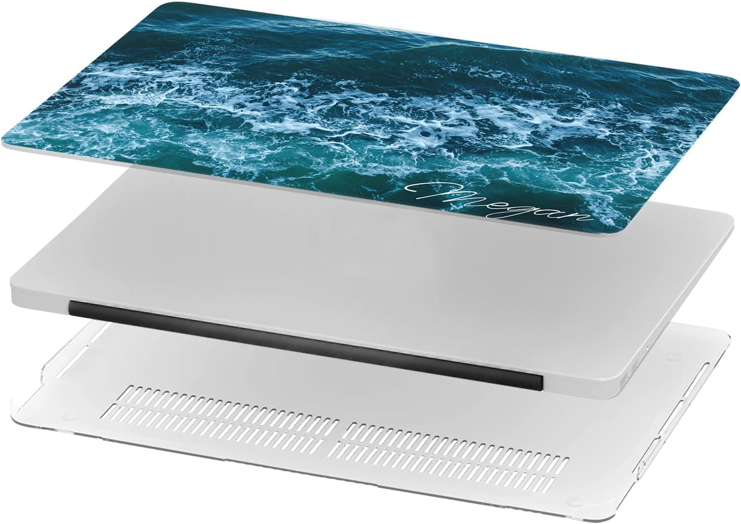 Mertak Hard Case Compatible with MacBook Pro 16 14 Air 15 13 inch M3 M2 M1 Mac 2024 2023 2022 2018 Ripples Cover Waves Laptop Protective Blue Custom Texture Sea Ocean Name Clear Touch Bar Plastic