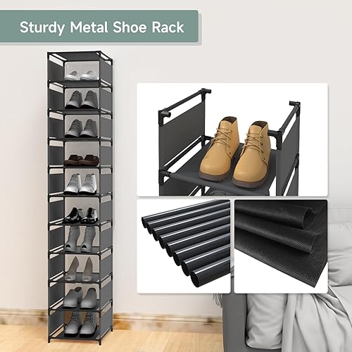 Miniatura 4 de Zapatero alto y estrecho vertical para entrada de puerta delantera, 10 niveles, organizador de zapatos de metal resistente para entrada de armario
