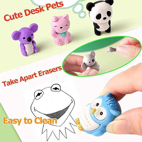 Vista 28 de Borradores de animales de escritorio para niños y niñas, borradores de rompecabezas, borradores desmontables, juguetes para regalos de fiesta