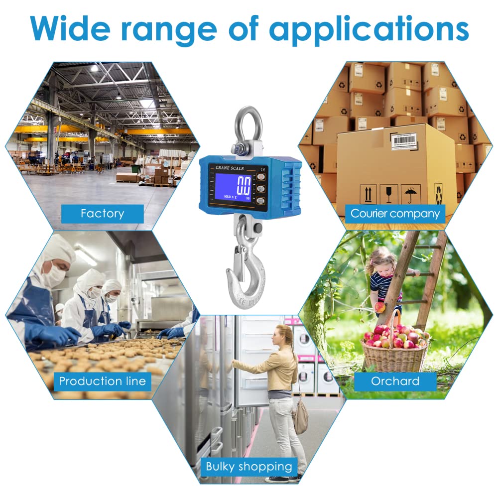 Báscula Colgante Digital 1T Recargable Con Mando a Distancia - Escala Electrónica de Alta Precisión 1000 kg Para Grúa Industrial