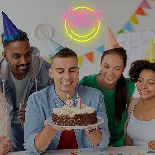 Miniatura 7 de Letrero de neón de cara sonriente, regulable con luces LED de cara sonriente para decoración de pared, alimentado por USB, para sala de juegos,