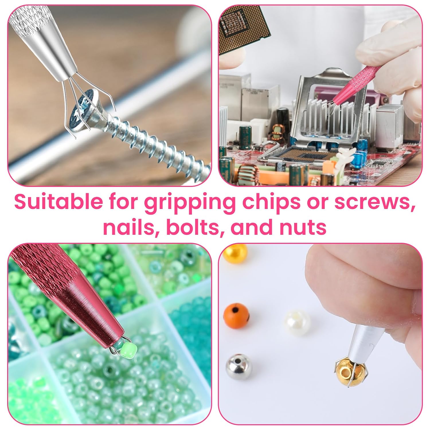 2 PCS Piercing Ball Grabber Tool Set Stainless Steel Jewelry Grabber 4 Claw Diamond Tweezers for Piercing Changing Earring Ball Grabbers Septum Balls Screw Tool Nose Ring Balls Grabbers