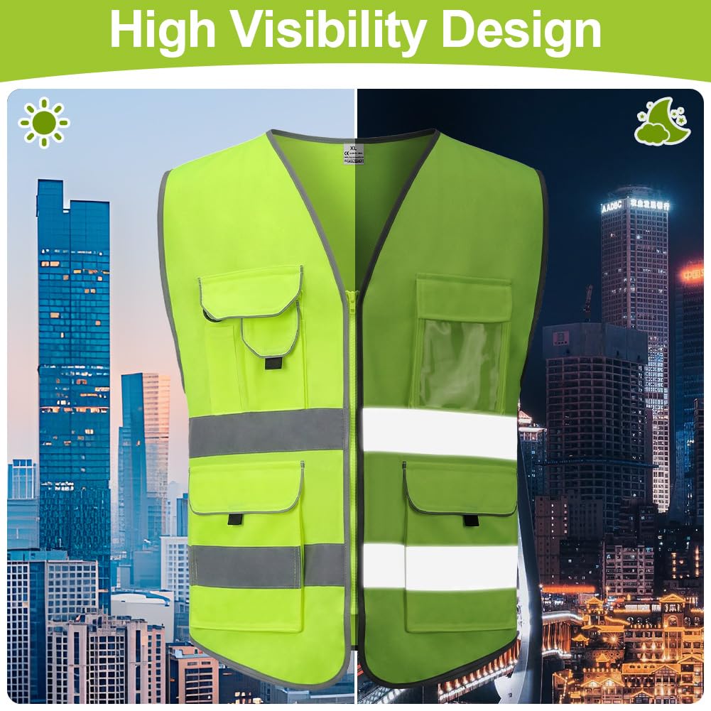 Chaleco de Seguridad Reflectante, Chaleco de Seguridad de Alta Visibilidad, Chaqueta de Chaleco Cremallera Brace Seguridad Teléfono Móvil Titular de Id de Bolsillo