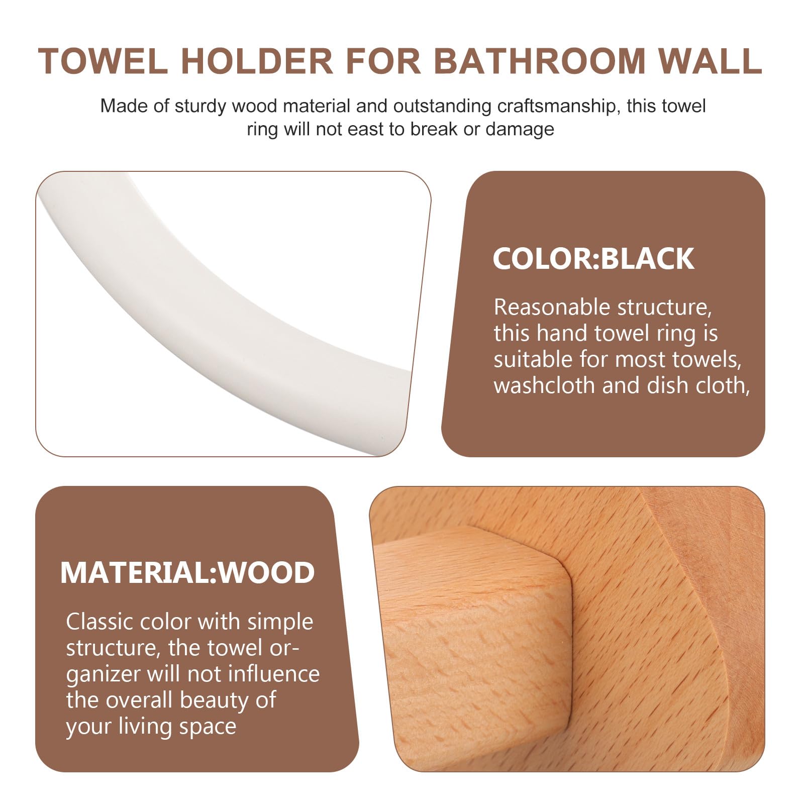 Kichvoe Anello Portasciugamani in Legno Beige per Bagno Struttura Semplice, Salvaspazio e Porta Oggetti, per Arredamento Rustico e Organizzazione Bagno