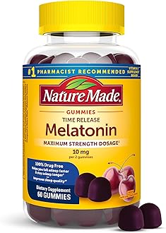 Time Release Melatonin Gummies 10mg per Serving, Maximum Strength Dosage Sleep Aid for Adults, 100% Drug Free, 60 Gummies, 30 Day Supply
