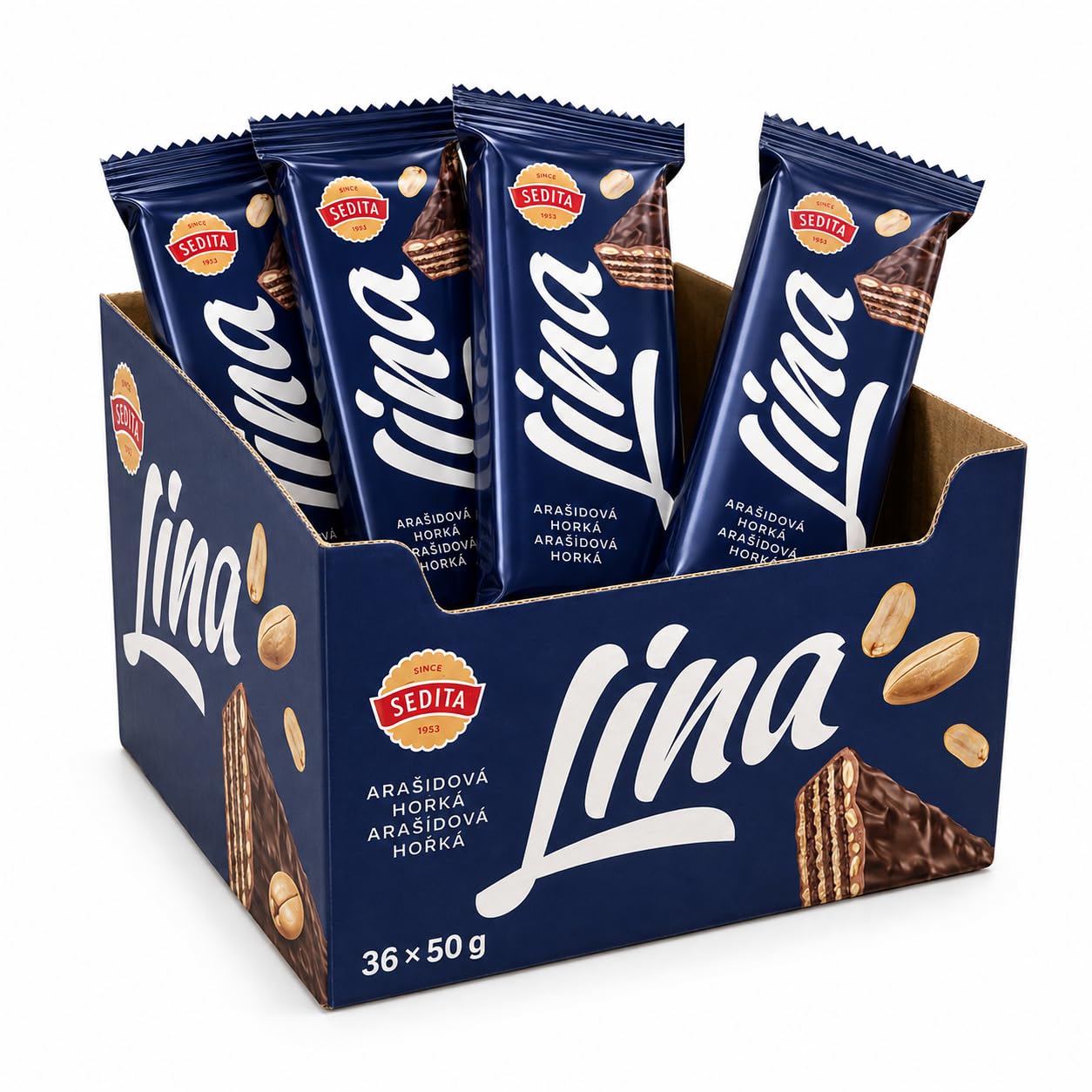 SEDITA Lina Arachide Fondente – Wafer croccanti con arachidi e glassa al cacao, 36 × 50 g (1,8 kg)