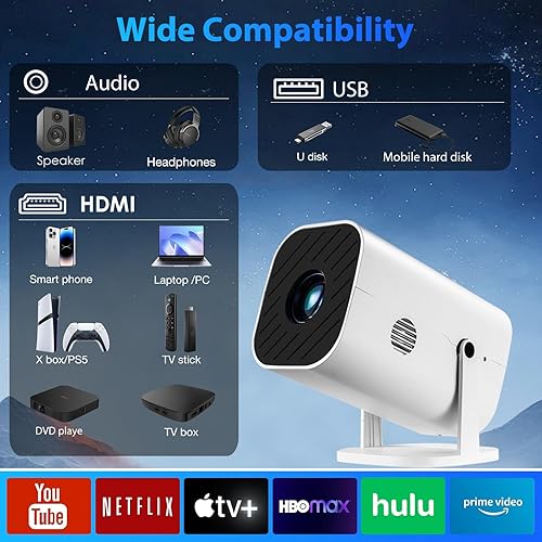 Miniatura 4 de Mini proyector para iPhone, proyector para dormitorio (adaptador de teléfono celular incluido), Bluetooth 5.3 integrado, nativo 1080P, compatible