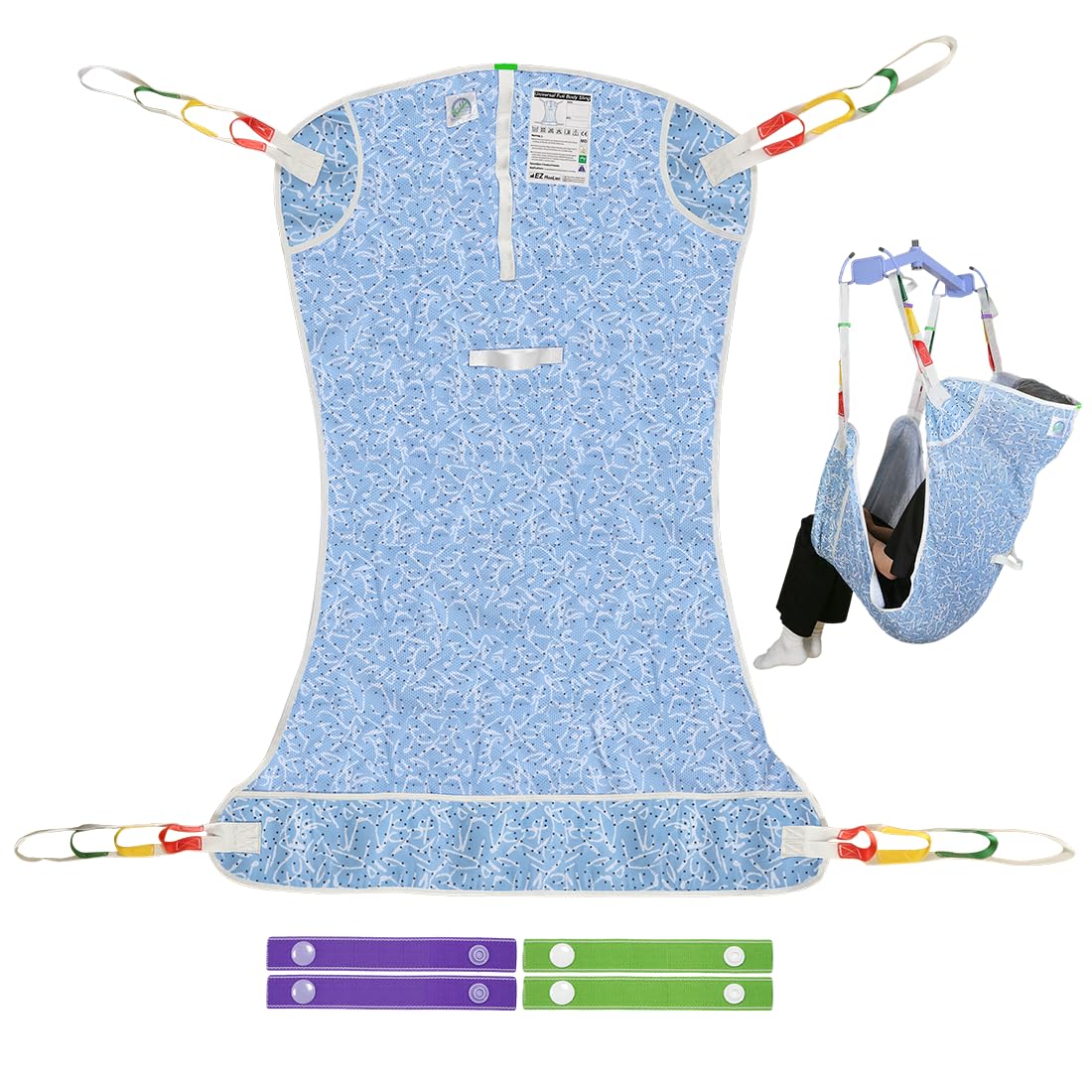 Full Body Patient Lift Sling with Head Support, Padded Mesh Transfer Sling for Elderly & Disabled, Wheelchair– 500 lbs Capacity (7503-dotted Abstract, Large)