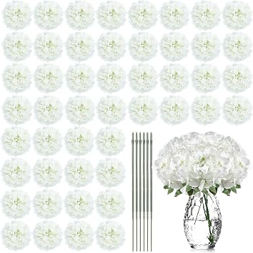 Yunsailing 100 Pcs Artificial Hydrangea Flowers Hydrangea Flower Heads with Stems Silk Faux Hydrangea Flowers for Wedding Centerpiece Fake Bouquet Home Indoor Garden Party Decoration White