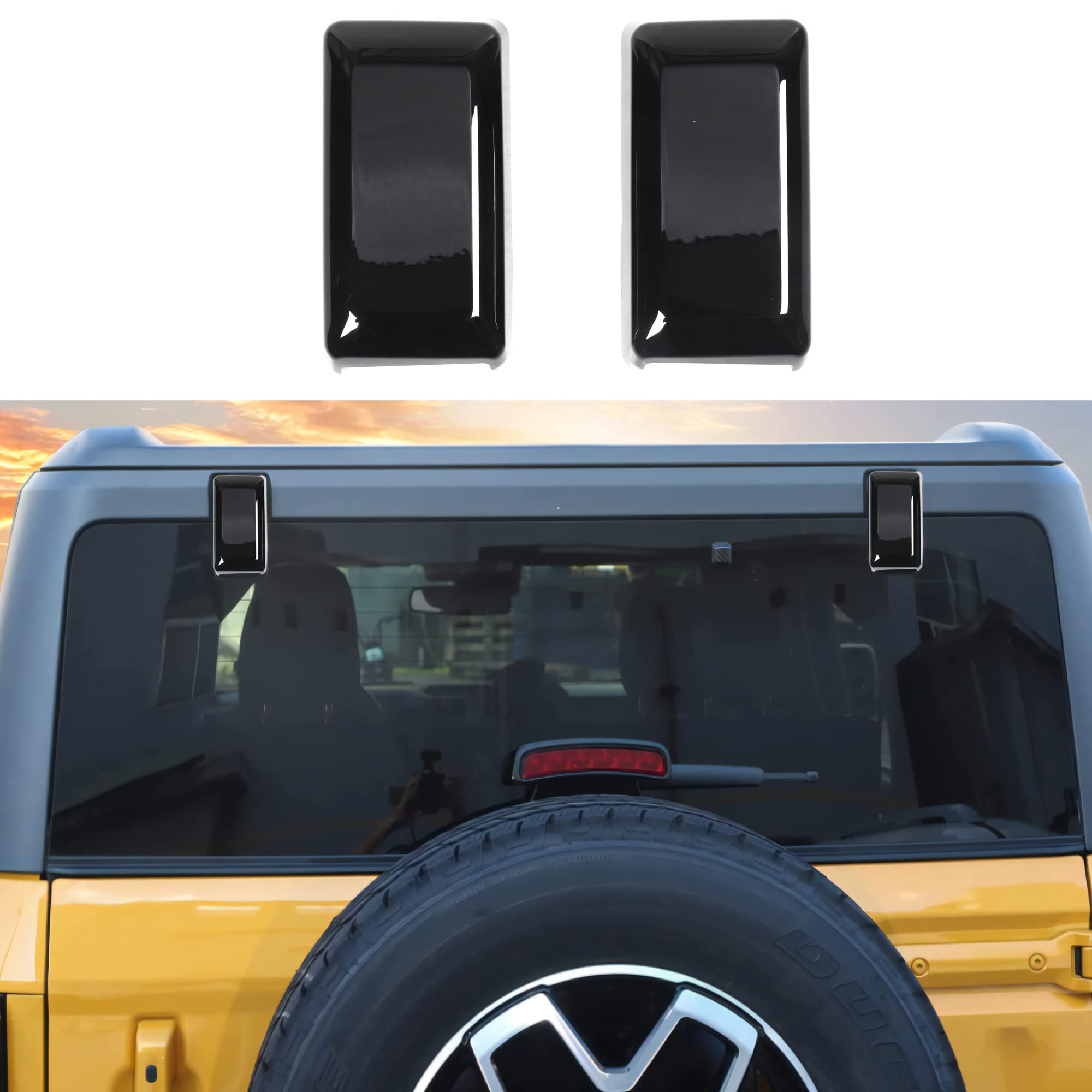 Rear Window Tailgate Right Left Hinge Cover Liftgate Glass Hinge Decals Trim for 2021 2022 2023 2024 2025 New Ford Bronco 2/4 Door Exterior Decorations Accessories 1 Pair Black