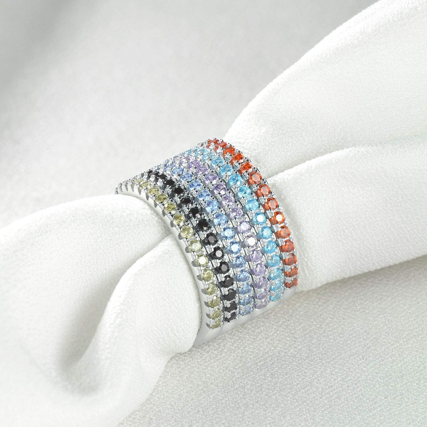 EAMTI CZ Wedding Band for Women 925 Sterling Silver Half Eternity Stackable Ring Size 3-13 - Image 4