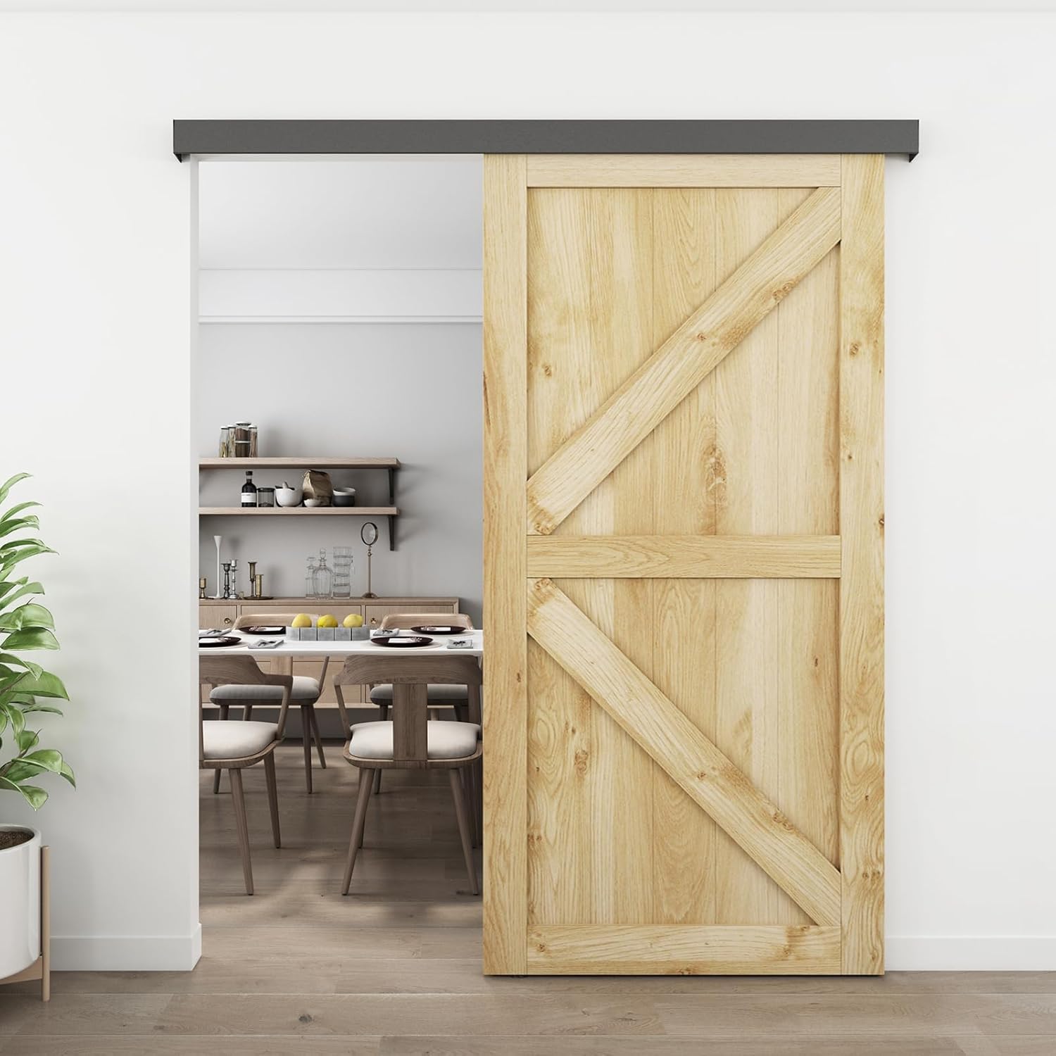 JUBEST Kit de herrajes para puerta de granero de 244 cm, riel de aleación de aluminio, herrajes ocultos para puerta corredera interior clásica y moderna, puerta de madera individual, baja holgura
