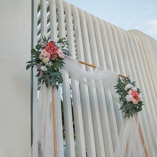 Miniatura 4 de AitnWoy Kit de flores artificiales para arco de boda, 2 unidades, flores de rosas de seda, peonía de seda, letrero de bienvenida para ceremonia de