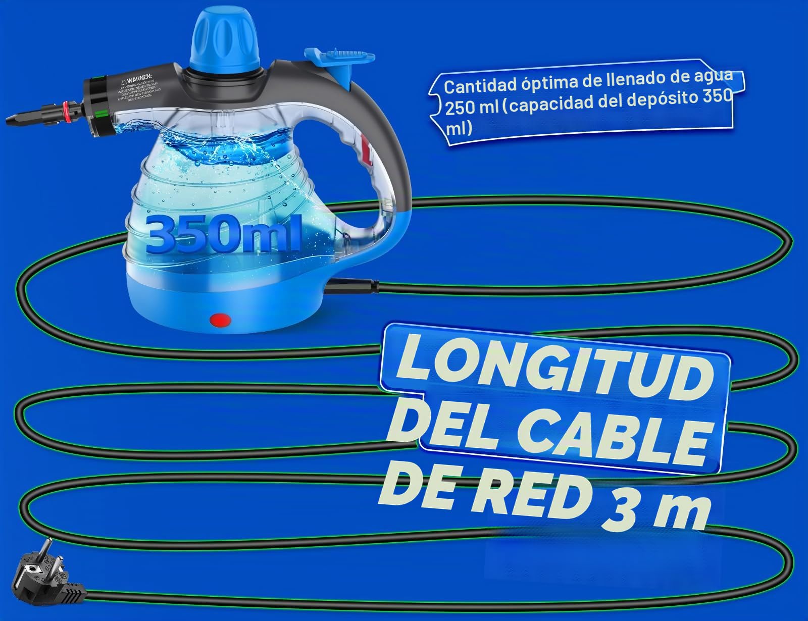 Limpiador a Vapor Portátil, Alta Presión y Temperatura para Rincones y Grietas Difíciles,100% sin Químicos Vaporeta de Mano con 9 Accesorios, para la Cocina el Baño y el Lavado de Coches al Aire Libre