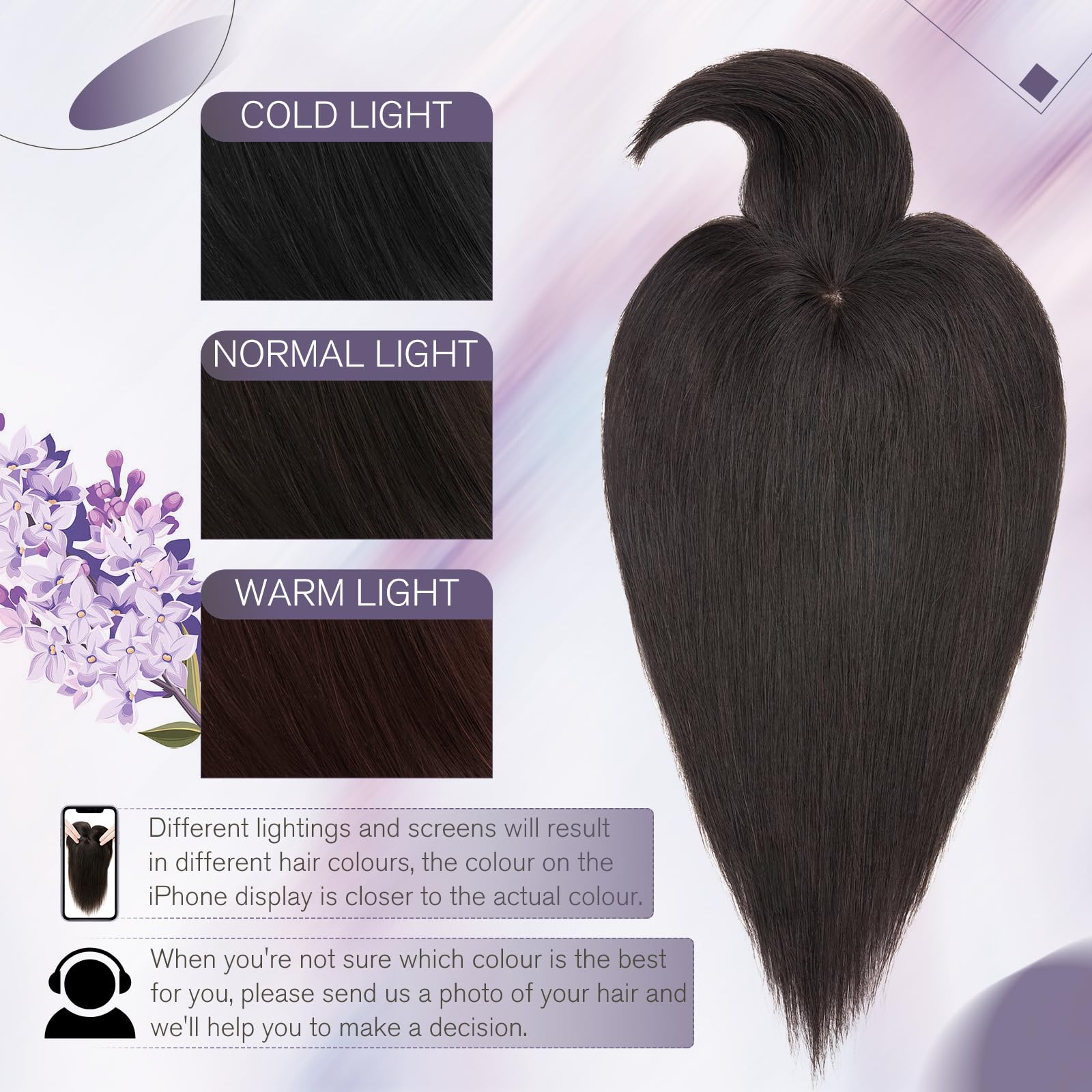 Elailite Hair Topper Donna Capelli Veri Clip 40cm #1B Nero Naturale Toupet Toupee Frangia Capelli Naturali Indiani Protesi 10cm*10cm con Mono 42g