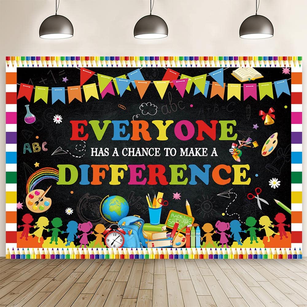 MEHOFOND Back to School Backdrop Class Everyone Has a Chance to Make a Difference Banner Student First Day of School Welcome to t Kids Colorful