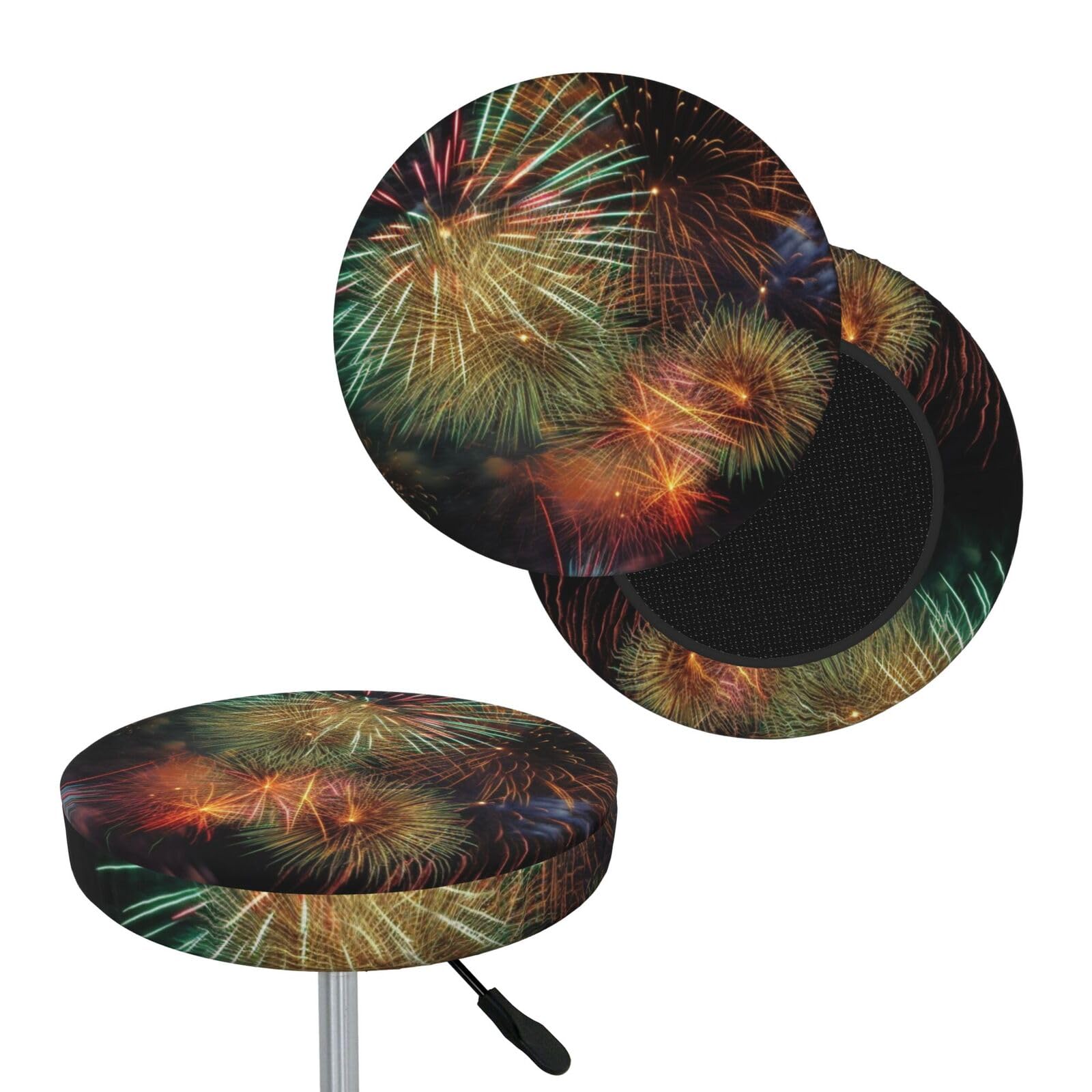 FekiLoot Fireworks Round Bar Stool Covers Stretch Washable Bar Stool Covers Dustproof Slipcover Bar Chair Covers with Elastic Band for Bar Kitchen Living Room Decor 14 Inch