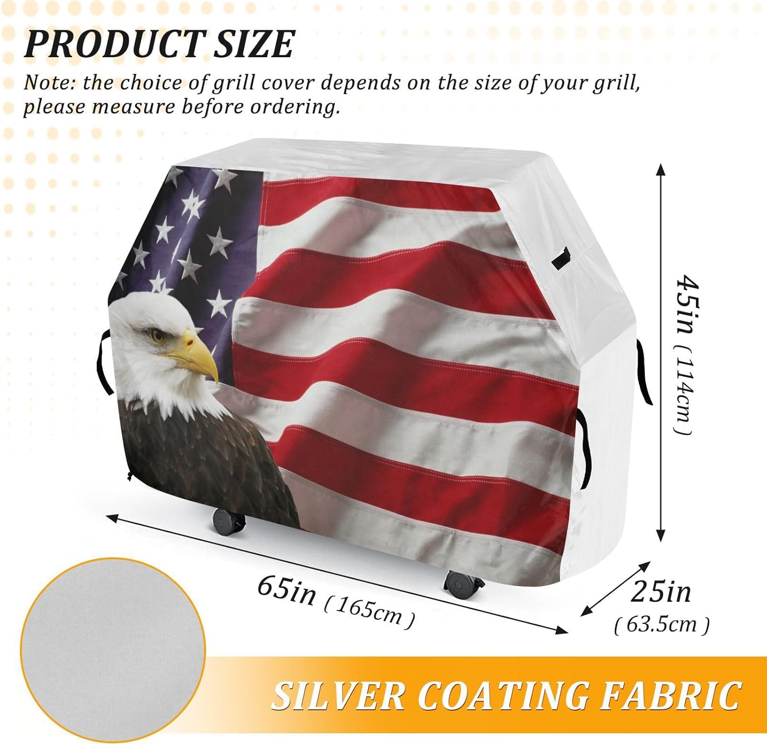 American Flag with Eagle Grill Cover for Outdoor Anti-UV Weather Resistant Waterproof Barbeque Cover for Most Grills