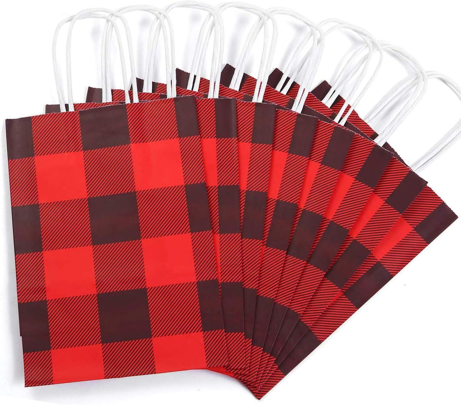 🛒 Flаѕh Sаlе Soplus 12 Pieces Buffalo Plaid Paper Party Bags Christmas Paper Bags Birthday Kraft Party Bags with Handle for Christmas, Party, Wedding, Red and White