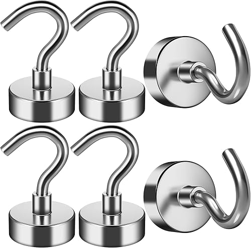 FINDMAG Ganchos magnéticos de neodimio resistentes de 25 libras, ganchos magnéticos fuertes para colgar, imanes con ganchos para baño, cocina,