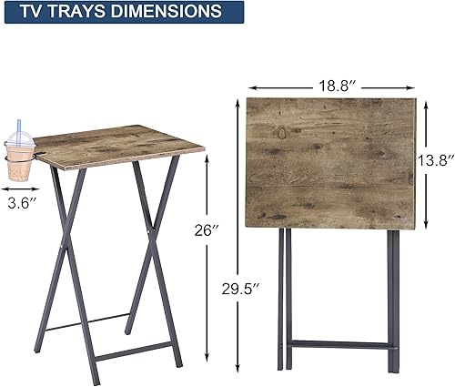 Miniatura 19 de VECELO Bandeja plegable de TV para comer, juego de 2, mesa portátil para cena/merienda con portavasos para sofá, sala de estar y espacio pequeño,