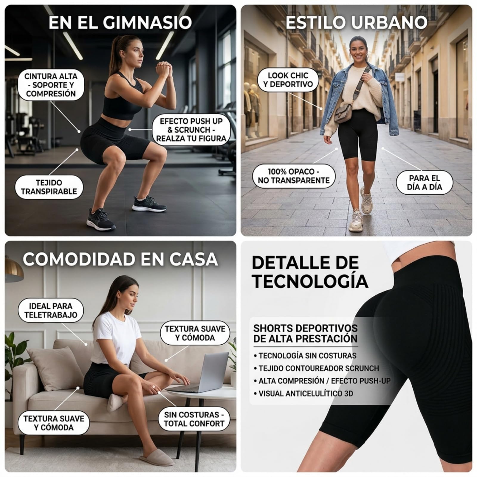 Genérico Leggings Deportivos Mujer Push Up Cintura Alta Mallas Anticeluliticos Sin Costuras Opaco Scrunch Butt Pantalones Gym Yoga Fitness Jogging Entrenamiento Leggins 3D Anticelulitis Mujer 2PC