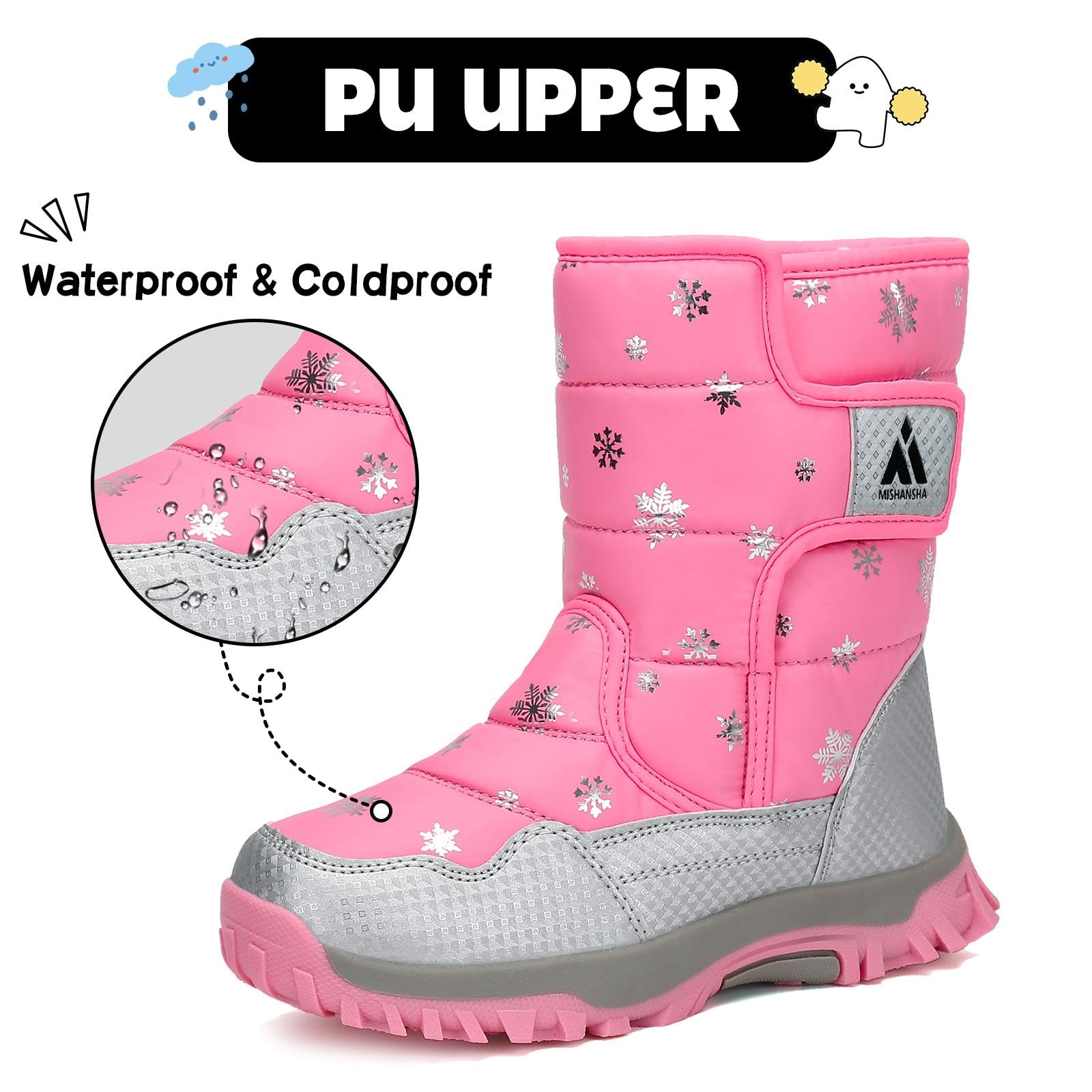 Mishansha Bambini Stivali da Neve Ragazze Caldo Fodera Stivaletti Invernali Ragazzi Scarpe Comodo Antiscivolo