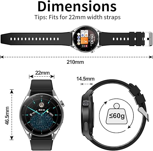 Miniatura 6 de KAVVO Cyber RH1 - Reloj inteligente, compatible con iOS y Android, pantalla TFT de 1.39, impermeable IP68, monitor de frecuencia cardíaca y presión