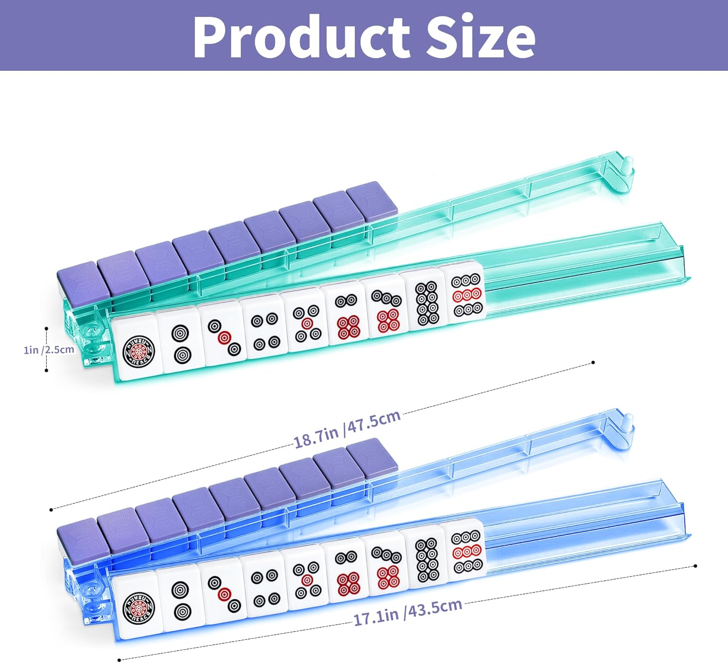 mahjong rack with pushers, 4-piece premium acrylic mahjong racks with built-in pushers & rotating bases - 4-color set for easy play colorful