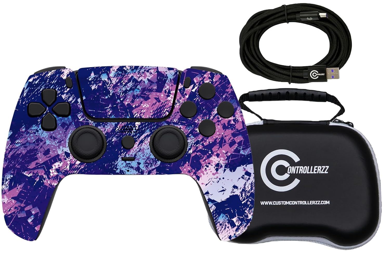 Custom Controllerzz Purple Chaos Controller Bundle Includes Purple Chaos Custom Wireless Controller for PS5 PC Braided USB-C Cable