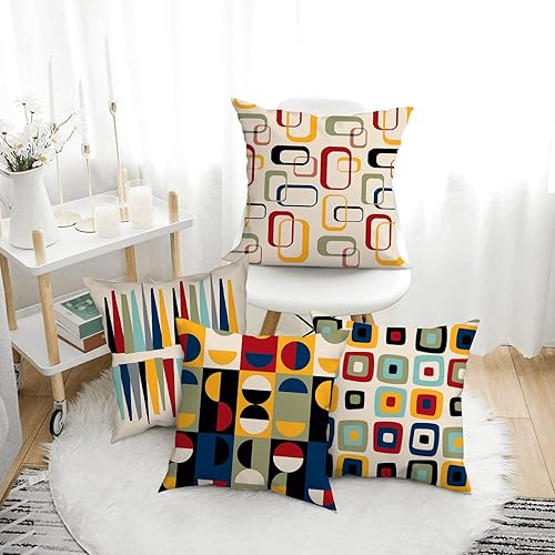 Miniatura 5 de Juego de 4 fundas de almohada modernas de mediados de siglo de 18 x 18 pulgadas, fundas de almohada retro para sofá, cama, sofá, silla, decoración