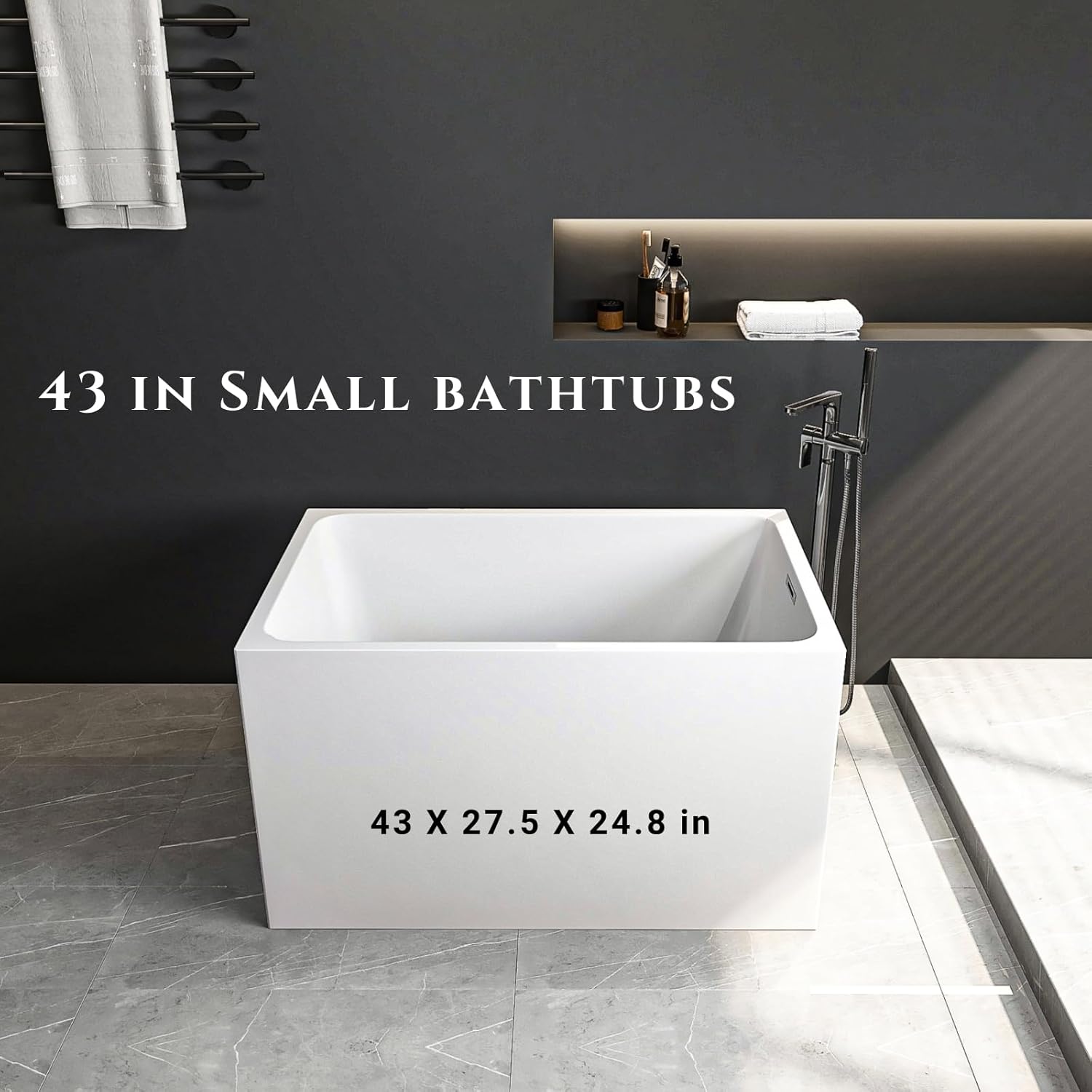 Bathtubs 43" Acrylic Freestanding Bathtub，Japanese Soaking Tub: Compact Yet Spacious, Gloss White Finish, Chrome Overflow & Pop-Up Drain Suitable for bathrooms of Spaces