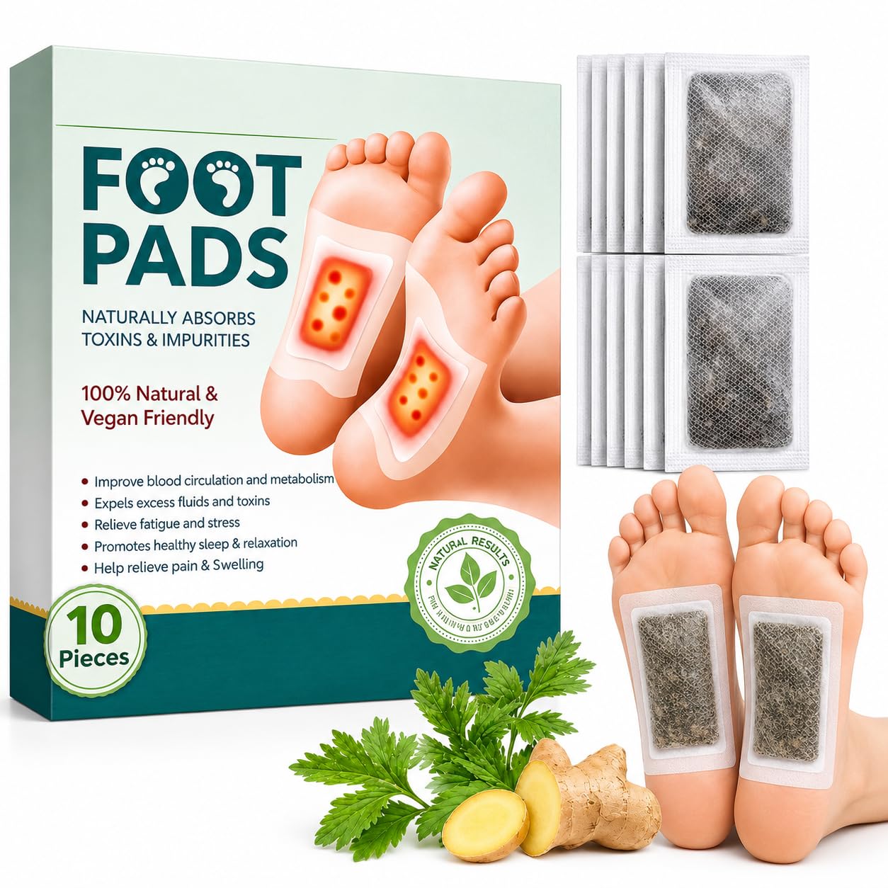 Herbal Gentle Ingredient Detox Foot Pads | Natural Bamboo Vinegar Foot Patch for Sleep Aid, Pain Relief, Toxin Removal, Foot Odor Control & Relaxation Therapy, 10 Pads-picture-15