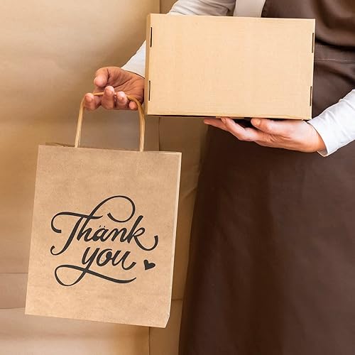 Miniatura 7 de bagmad Paquete de 100 bolsas de regalo de papel marrón medio de 8 x 4.75 x 10 pulgadas con asas a granel, bolsas de papel kraft de agradecimiento