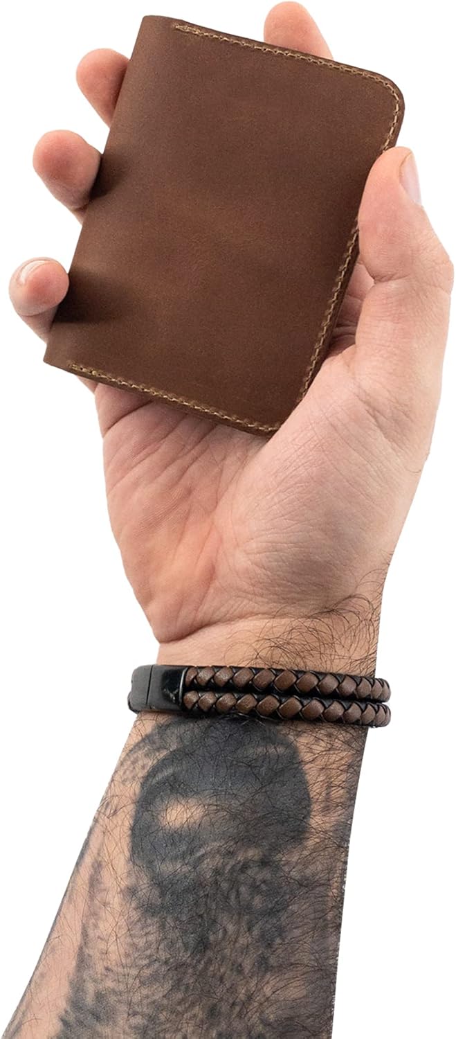 Hide & Drink, Bifold Card Wallet Diagonal Handmade from Full Grain Leather, Classy Compact Storage, Professional, Cash Organizer, Accessories - Single Malt Mahogany - Image 4