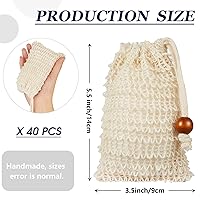 Vista 2 de Cunhill Paquete de 40 bolsas ahorradoras de jabón, bolsa de jabón exfoliante de sisal con barra de cordón, cuentas de madera, red exfoliante