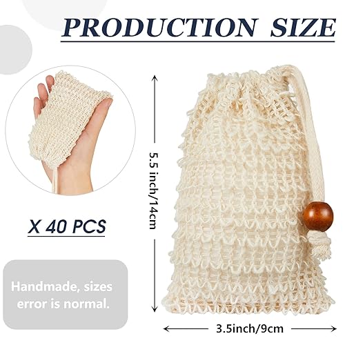 Miniatura 7 de Cunhill Bolsa de jabón de sisal, bolsa de jabón exfoliante con barra de cordón, bolsa de jabón con cuentas de madera, espuma y jabón de secado, red