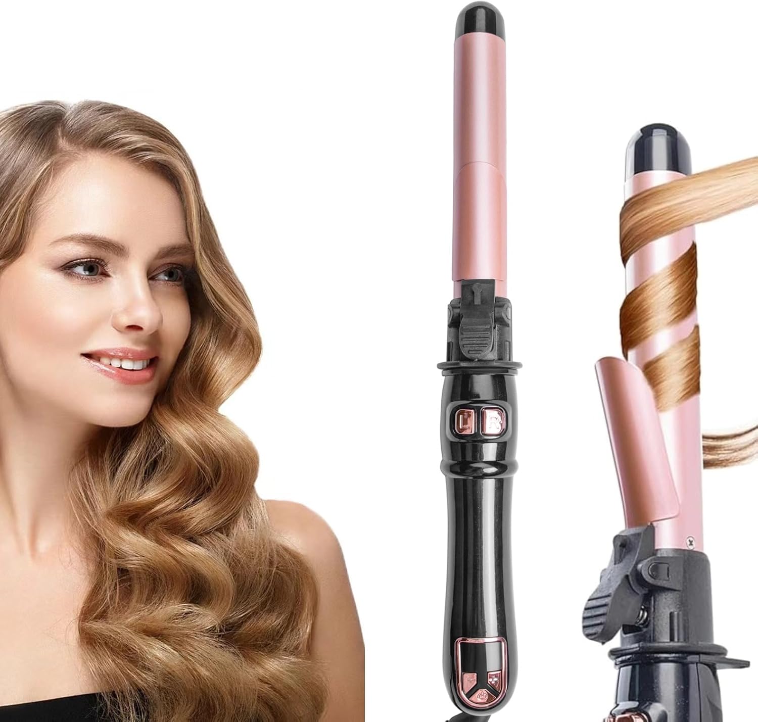 2024 Newest Automatic Curling Wand 28mm/1.1 inch Rotating Curling Iron for Short Long Hair, Automatic Hair Curler with LED Display, Professional Hair Waver Hair Styling Irons Fast Heating Wand