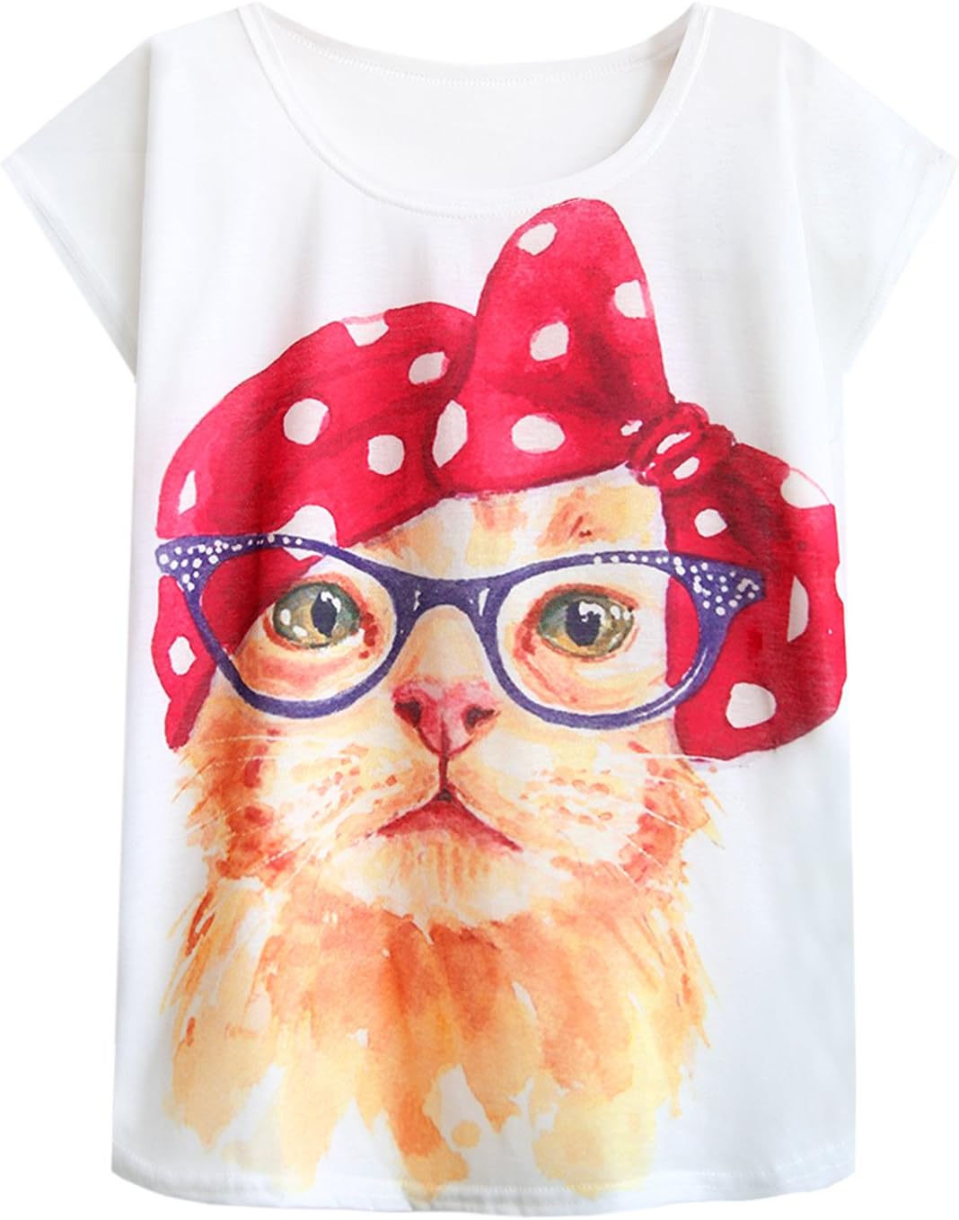 Futurino Women's Cute Cat Graphic Abstract Paint Splatter Casual T-Shirt Top (M, Fashion Cat)