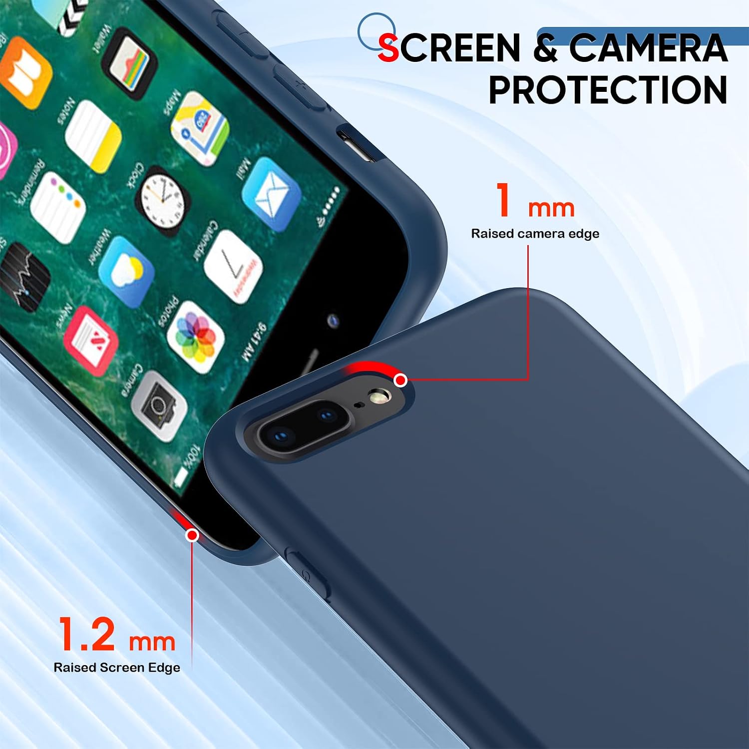 LeYi for iPhone 7 Plus Case, iPhone 8 Plus Cases with [2 Pack] Tempered Glass Screen Protectors, Shockproof Full-Body Liquid Silicone with Soft Anti-Scratch Microfiber Liner Case iPhone 8 Plus, Blue…