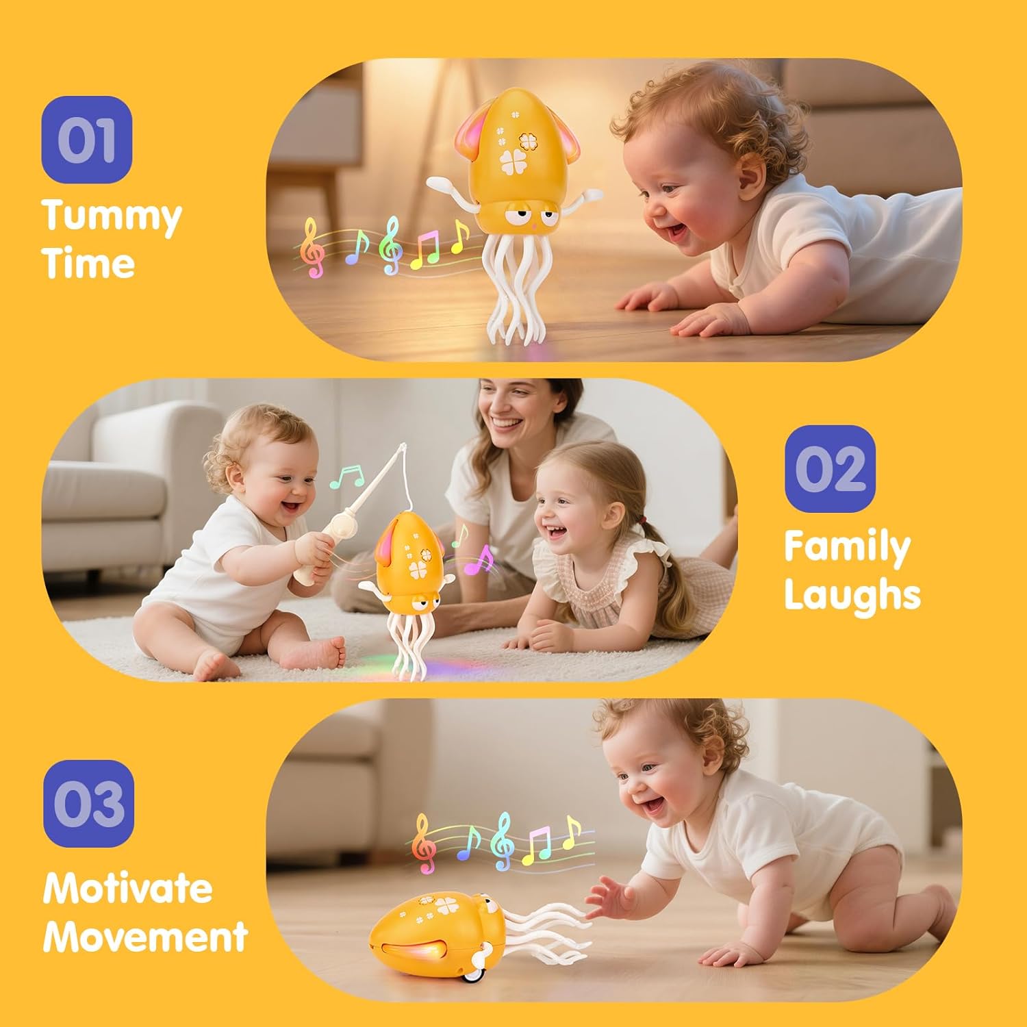 Musical Dancing Octopus Toys with Crawling and Tummy Time and Fruits Vegetables Garden Plant Plush